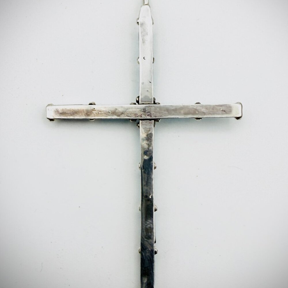 Sterling Turquoise Cross Pendant 2.5" - Picture 3 of 3